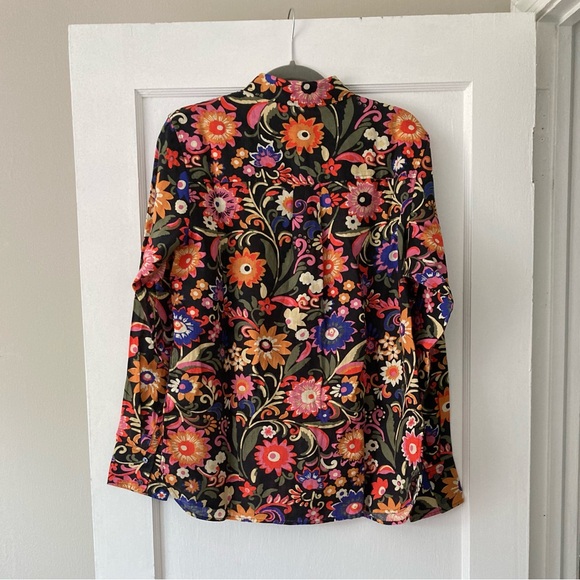 Boden New Linen Shirt in Black Gardenia Pop Floral 4R Relaxed Fit - Picture 3 of 6